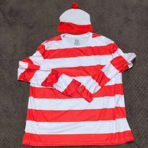 MAD Engine Where's Waldo Red and White Striped Long Sleeve Tee